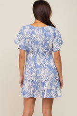 Periwinkle Palm Print Short Sleeve Ruffle Maternity Dress