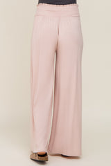 Light Pink Smocked Waist Flowy Maternity Pants