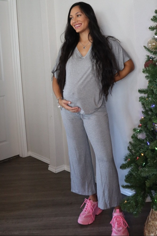 Heather Grey Cropped Pant Maternity Set