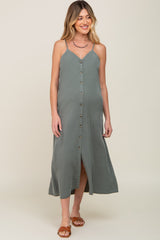 Olive Button Down Maternity Midi Tank Dress
