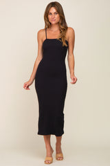 Black Ribbed Sleeveless Midi Dress