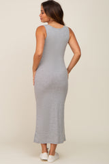 Heather Grey Ribbed Basic Maxi Dress