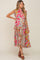 Pink Retro Floral Ruffle Tiered Maternity Midi Dress