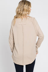 Taupe Exposed Seam Long Sleeve Top