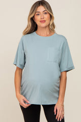 Mint Green Oversized Pocket Front Short Sleeve Maternity Top