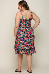 Black Floral Sleeveless Ruffled Plus Maternity Dress
