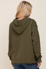 Olive Raw Edge Trim Drawstring Hoodie