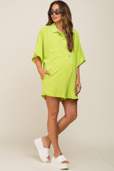 Lime Collared Front Button Maternity Romper