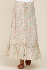 Mint Floral Button Ruffle Maternity Maxi Skirt