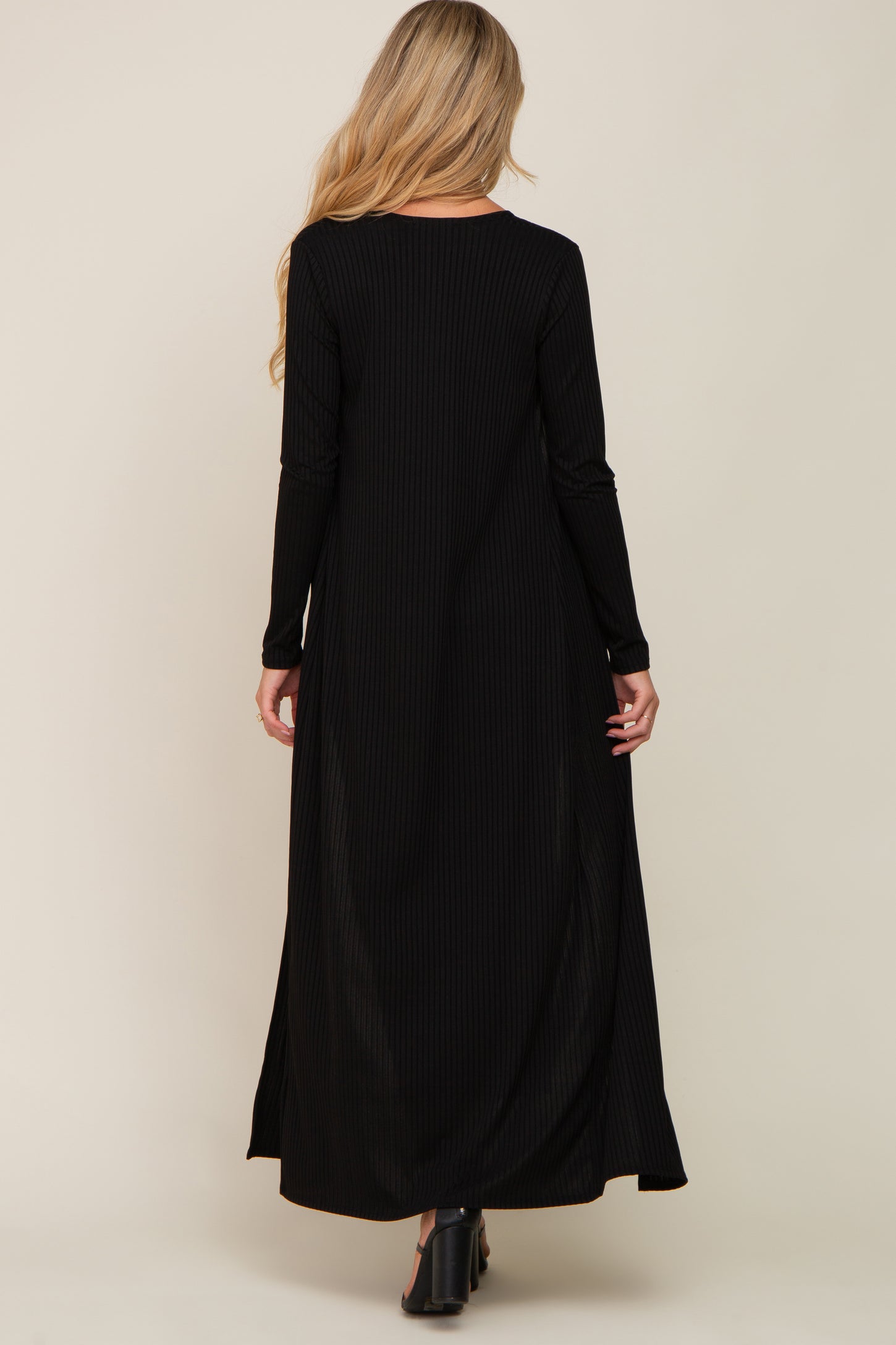Black Ribbed Sleeveless Dress Cardigan Maternity Set
