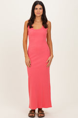 Pink Sleeveless Ribbed Maxi Dress
