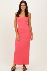 Pink Sleeveless Ribbed Maxi Dress