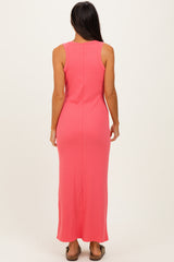 Pink Sleeveless Ribbed Maxi Dress