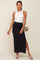 Black Ribbed Side Slit Midi Skirt
