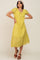 Lime Eyelet Button Front Tiered Scalloped Hem Midi Dress