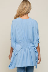 Light Blue Fringe Maternity Dolman Sleeve Cover Up