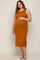 Camel Basic Ribbed Side Slit Maternity Plus Midi Dress