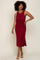 Burgundy Basic Ribbed Side Slit Midi Dress