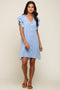 Light Blue Chambray Ruffle Sleeve Button Up Dress