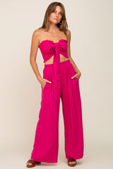 Fuchsia Front Tie Crop Top and Pant Maternity Set