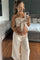 Beige Front Tie Crop Top and Pant Maternity Set