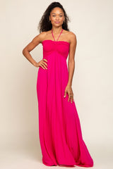 Fuchsia Smocked Halter Maternity Maxi Dress