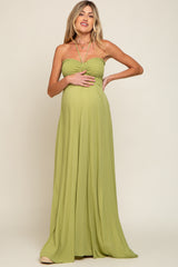 Lime Smocked Halter Maternity Maxi Dress