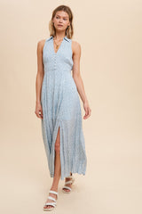 Dusty Sage Sleeveless Collared Midi Dress