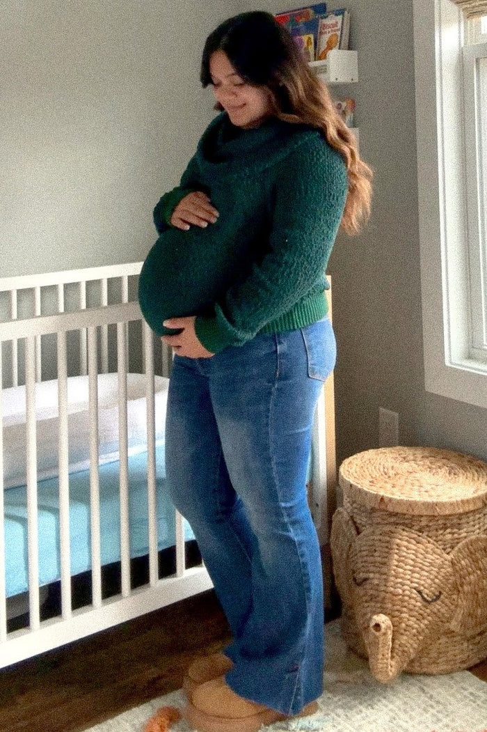 Navy Flare Side Slit Maternity Jeans
