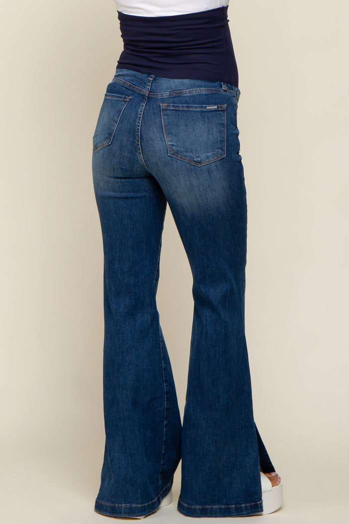 Navy Flare Side Slit Maternity Jeans
