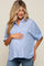 Blue Striped Button Front Collared Short Sleeve Maternity Top