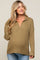 Olive Ribbed Knit Collared Long Sleeve Top