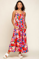 Coral Multi-Color Printed Tiered Dress