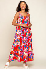 Coral Multi-Color Printed Tiered Dress