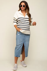 Light Blue Denim Front Slit Maternity Midi Skirt