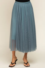 Teal Tulle Midi Skirt