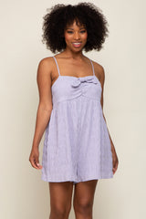 Lavender Mini Gingham Smocked Front Tie Romper