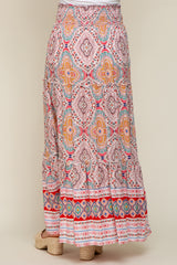 Red Printed Smocked Waist Maternity Maxi Skirt