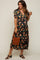 Black Floral Satin Ruffle Maternity Midi Dress