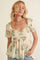 Cream Floral Sweetheart Puff Sleeve Peplum Top