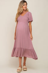 Lavender Smocked V-Neck Midi Dress