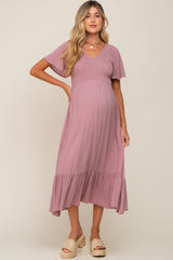 Lavender Smocked V-Neck Midi Dress
