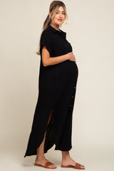 Black Button Down Maternity Midi Dress