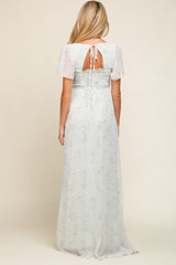 Mint Green Floral Smocked Chiffon Maternity Maxi Dress