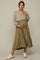 Olive Suede Pleated Maternity Midi Skirt