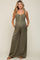 Olive Smocked Button Accent Linen Maternity Jumpsuit