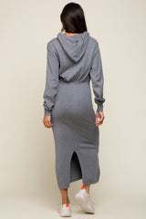 Heather Grey Knit Hooded Long Sleeve Dress