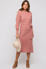 Mauve Side Slit Maternity Sweater Midi Dress