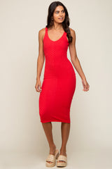 Red Textured Knit Sleeveless Maternity Midi Dress