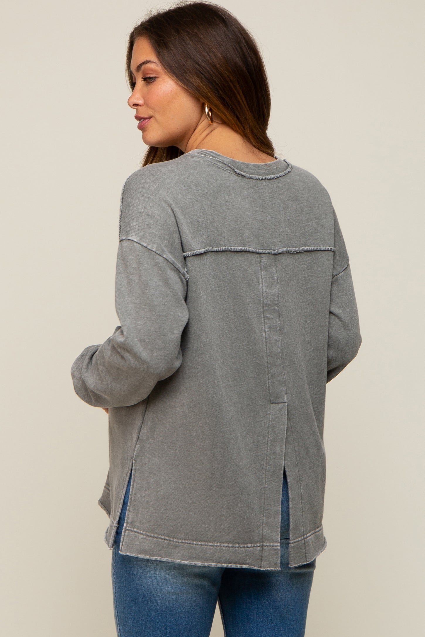 Olive Mineral Washed Terry Knit Top